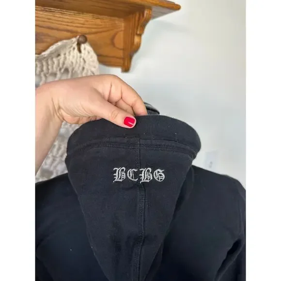 BCBGMAXAZRIA Vintage Y2K Black Cotton Snap Front Bling Hoodie Size Medium - Picture 5 of 6